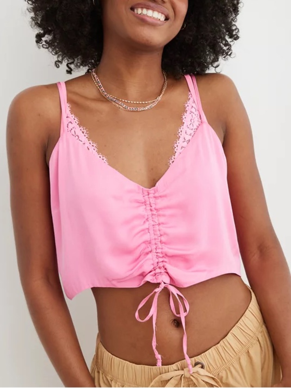 Aerie pink Satin Cinched Cropped Tank Top